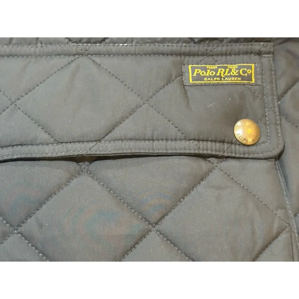 Polo Ralph Lauren Club Quilted Vest Mens Black Gold Hardware Sz XL